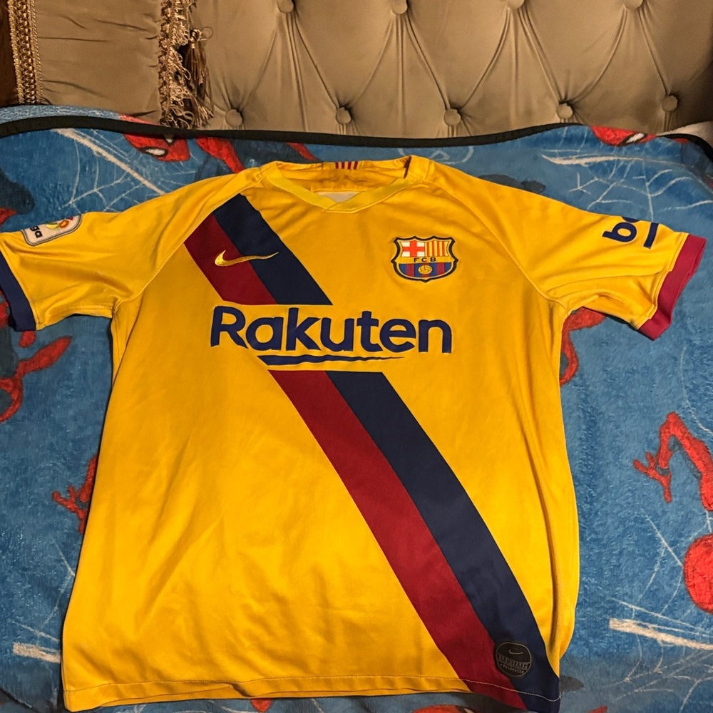 Nike Kids Yellow FC Barcelona Away Jersey with Navy & Maroon Stripes